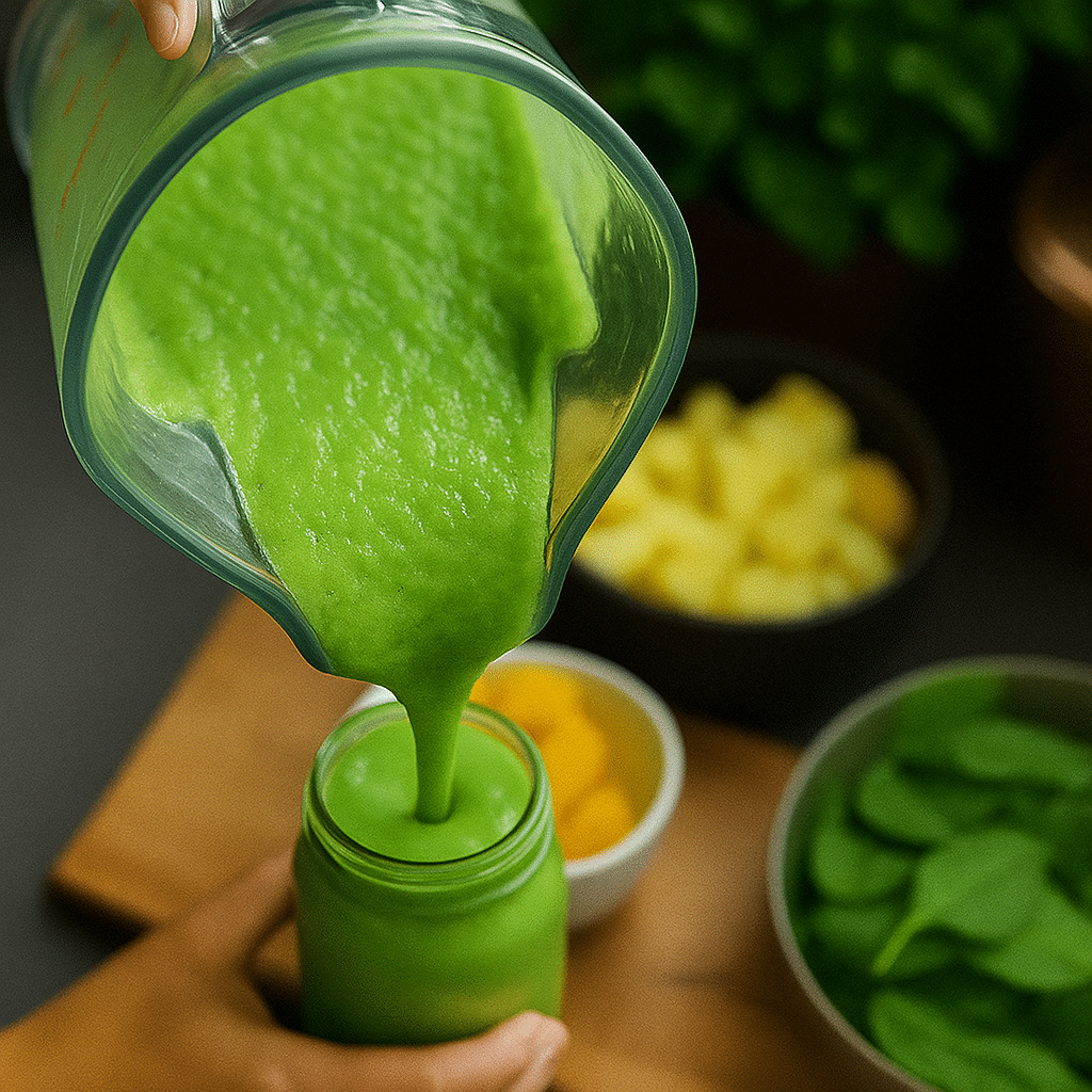 Green Smoothie Recipes to Jumpstart Your Mornings (Delicious & Easy Ideas) 8 green smoothie being blended in blender