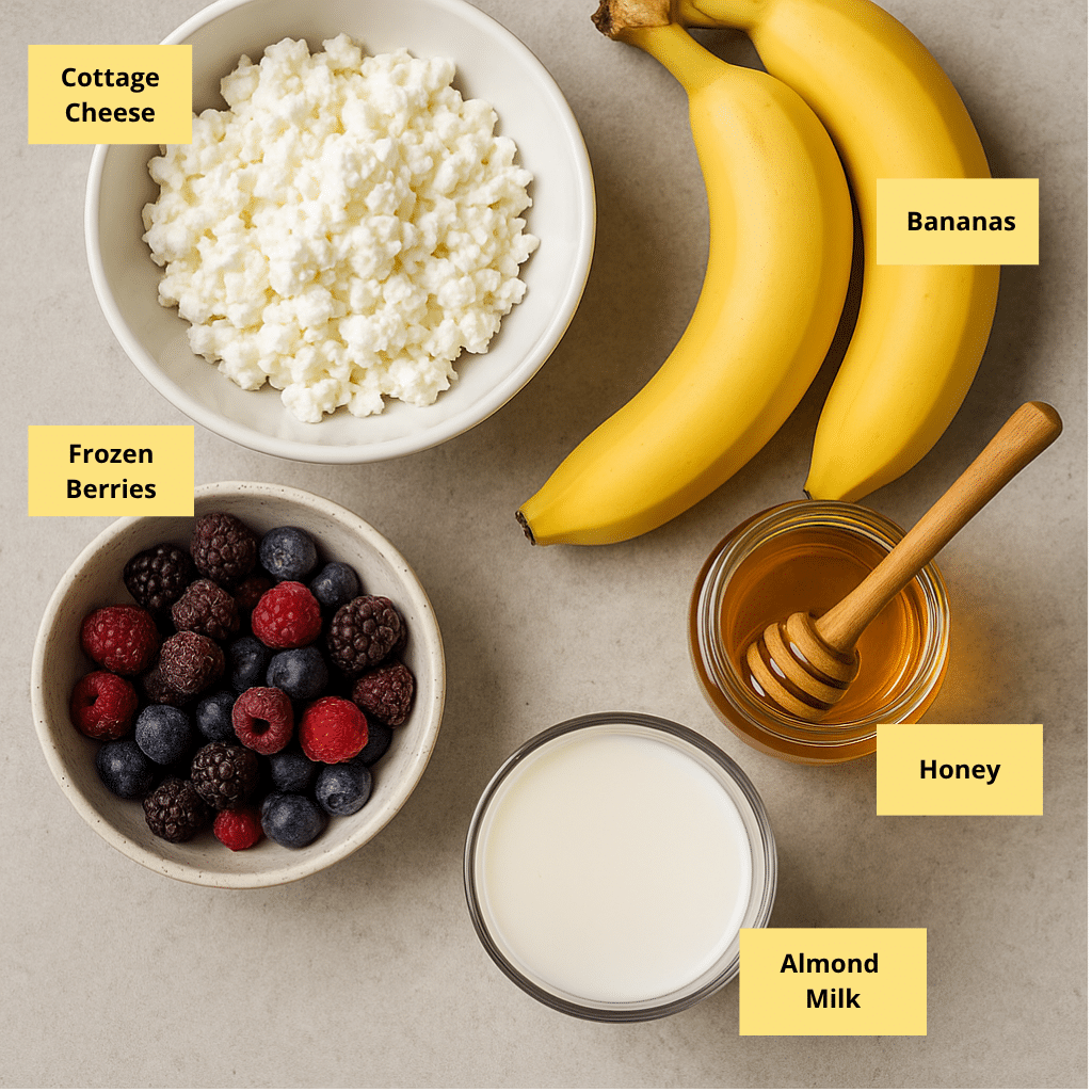 Cottage Cheese Smoothie Recipe: A Creamy, High-Protein Powerhouse You’ll Love 7 cottage cheese smoothie ingredients on counter
