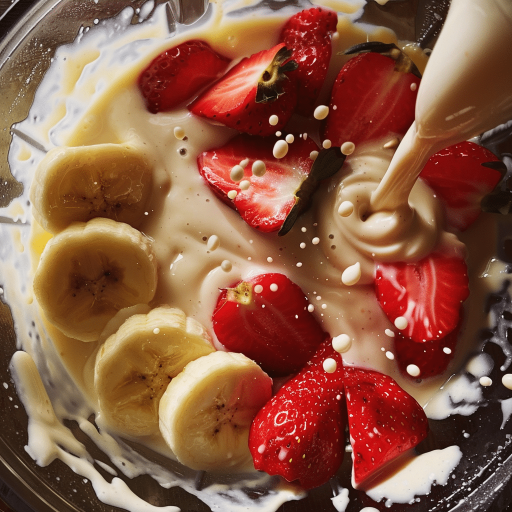 Fruit Smoothie Recipes with Almond Milk: Easy, Creamy, and Delicious 8 Ingredients added to blender for almond milk fruit smoothie