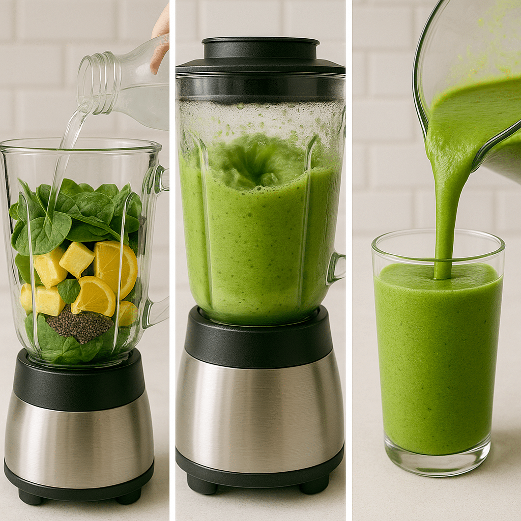 Glowing Green Smoothie for Radiant Skin and All-Day Natural Energy 8 making a glowing green smoothie in blender