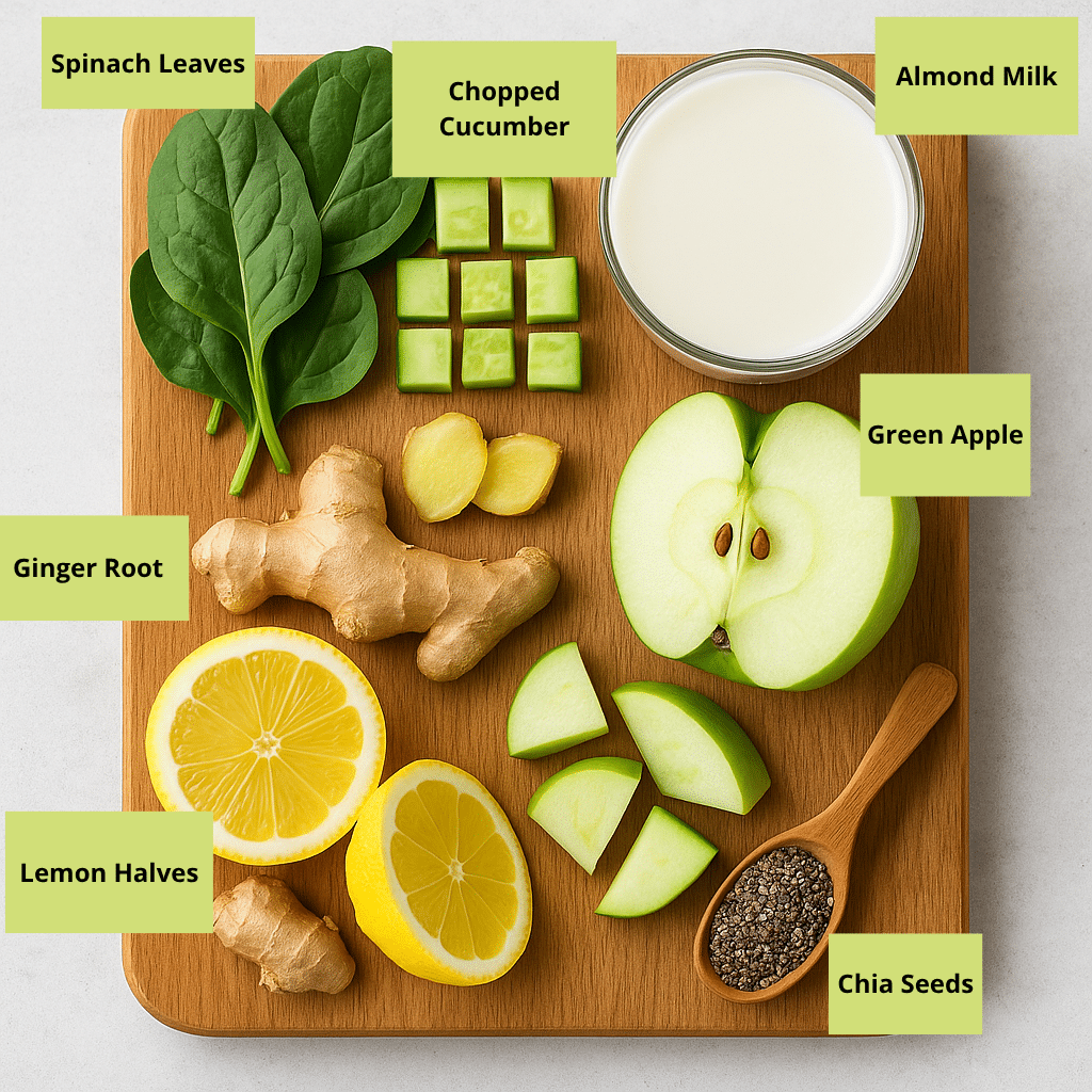 Green Detox Smoothie: Clean Energy & Weight Reset in Every Sip 7 green detox smoothie ingredients on a cutting board