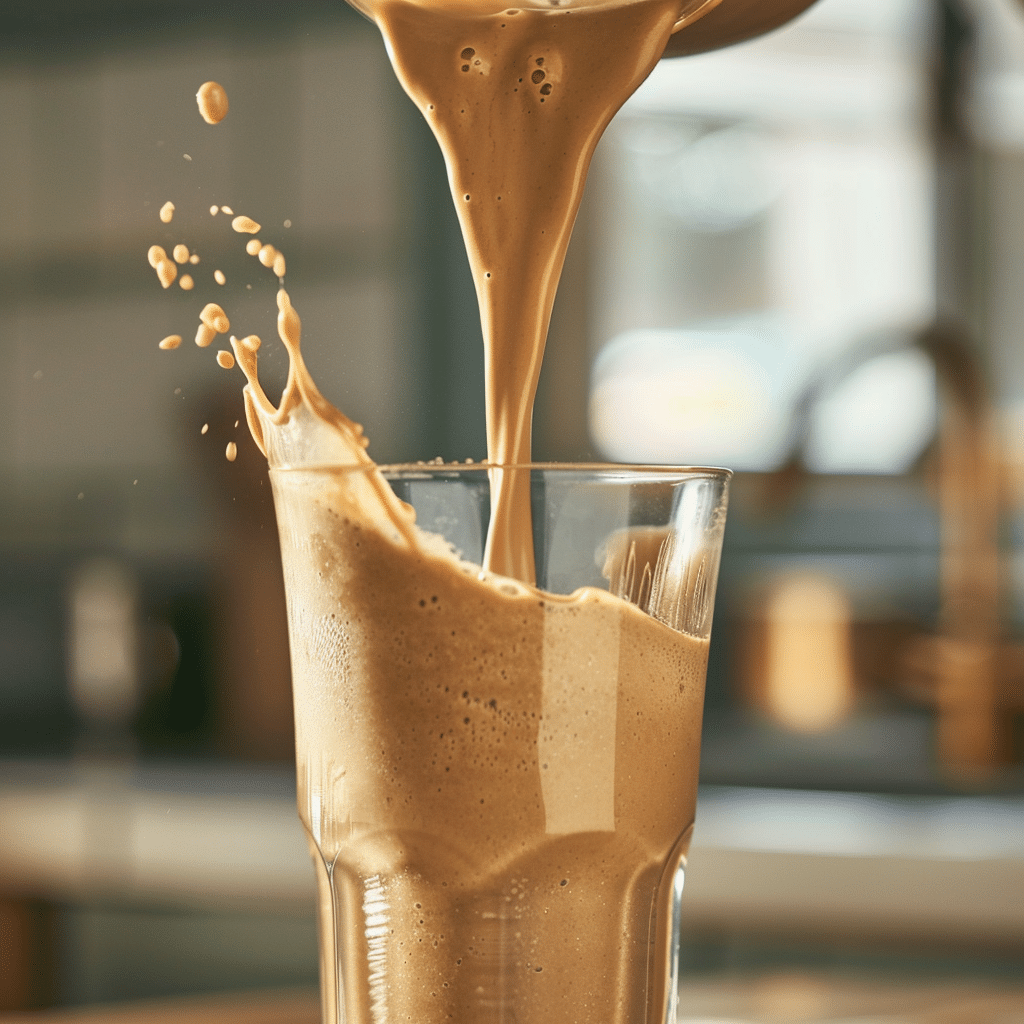 Peanut Butter Smoothie: Easy, Creamy, and Healthy Breakfast Recipe 8 Pouring peanut butter smoothie into glass