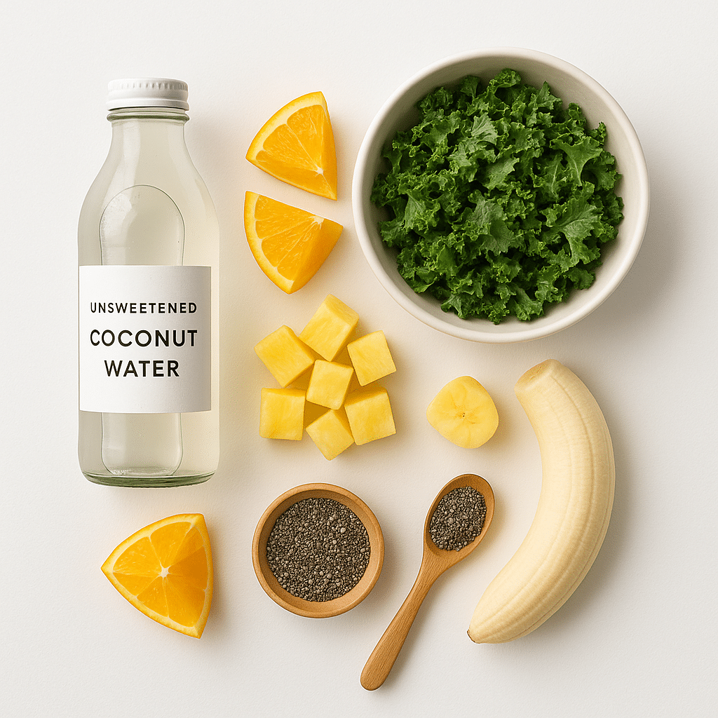 Smoothie with Coconut Water: Refreshing, Healthy & Tropical Blend 7 Smoothie with coconut water ingredients layout