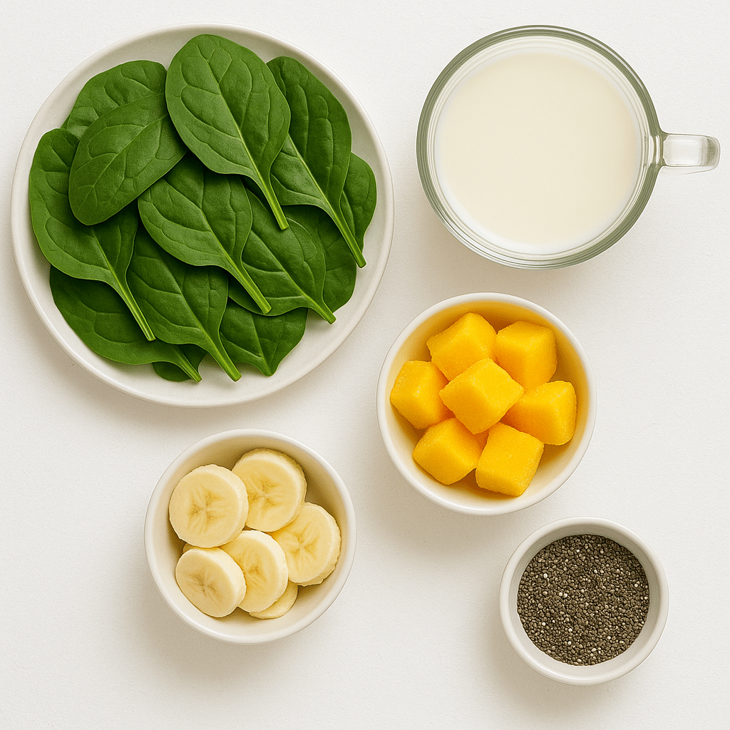 Spinach Smoothie Recipe: Boost Energy & Iron Naturally 7 Ingredients for spinach smoothie on white surface