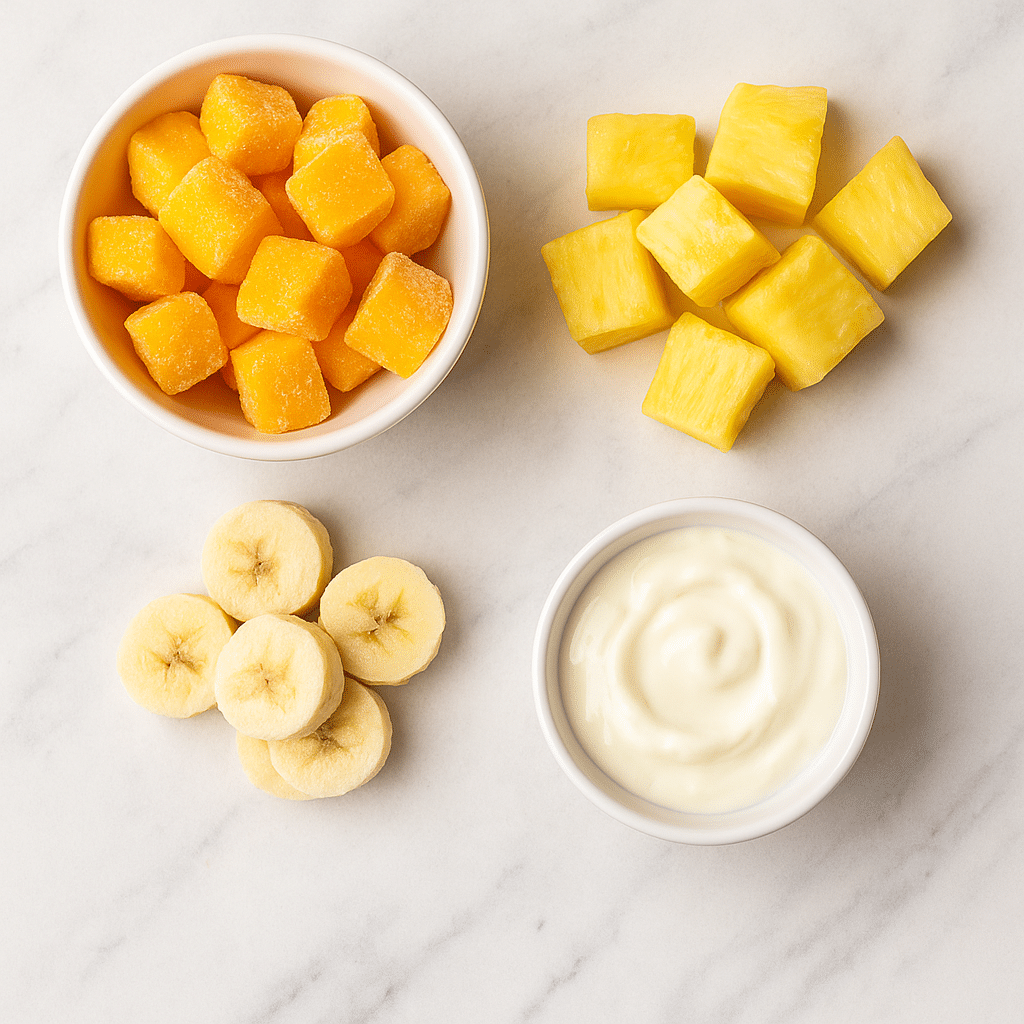 Tropical Smoothie Mango Magic Recipe: Easy & Refreshing Copycat 7 mango smoothie ingredients on counter